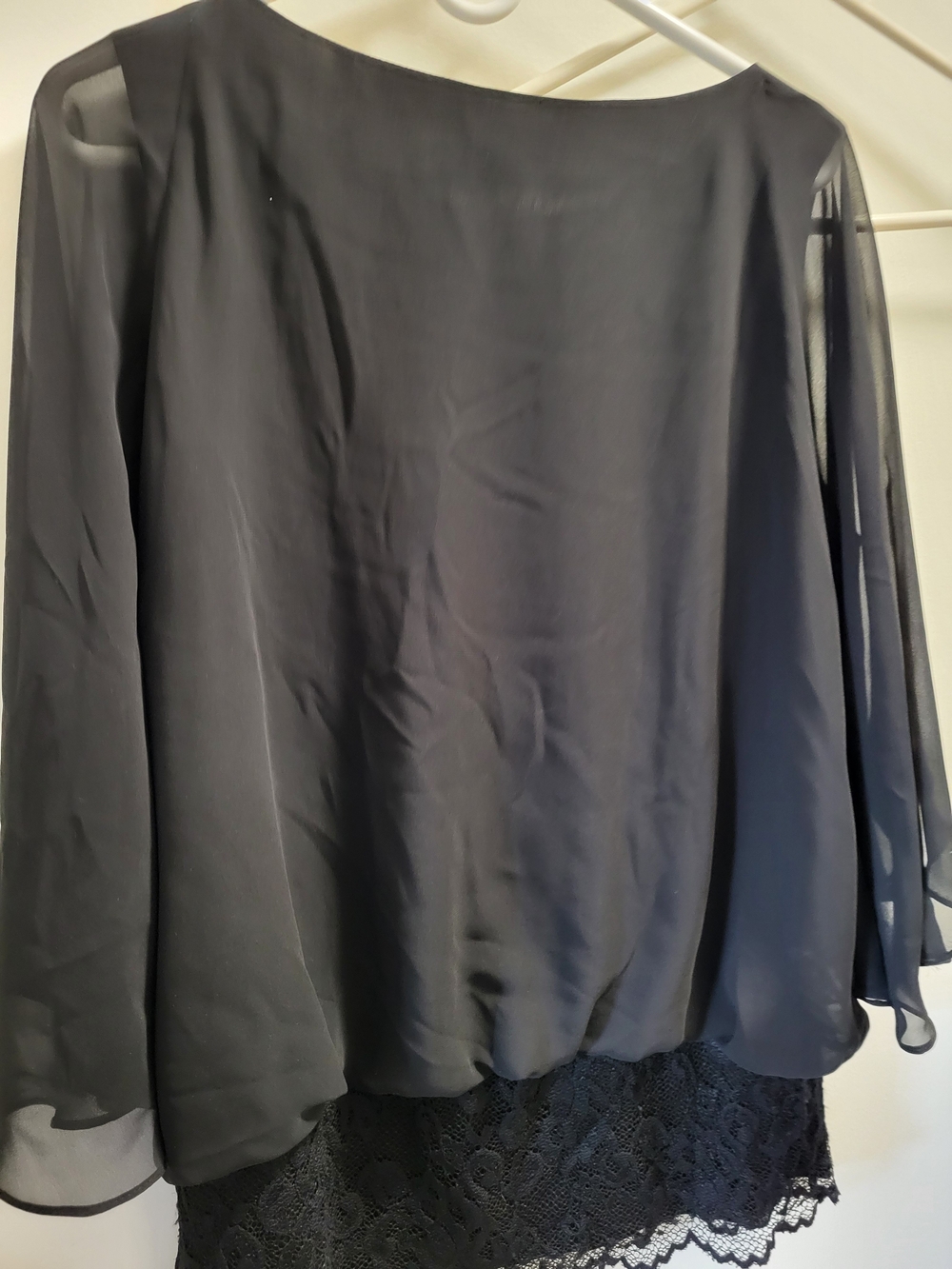 MSK Black Chiffon Overlay Top with Lace Hem Womens Plus 1X - Picture 5 of 7